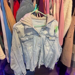 Light Blue Denim Jacket with Hood